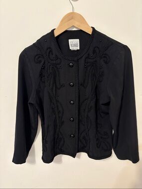 Vintage R&M Richards Black Beaded Braided Trim Jacket